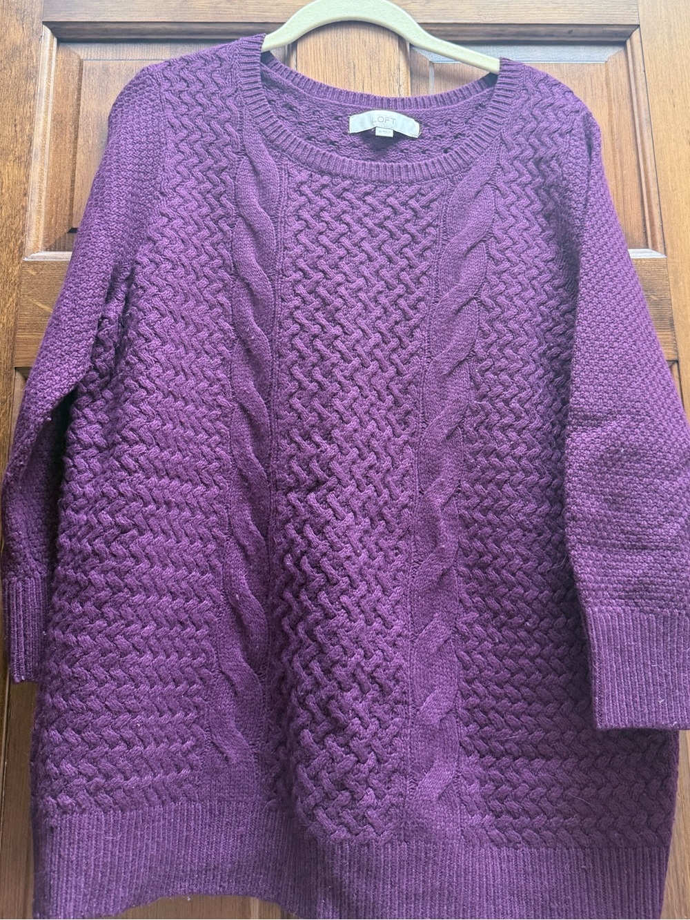 LOFT Cable-Knit Crewneck Sweater - Deep Plum